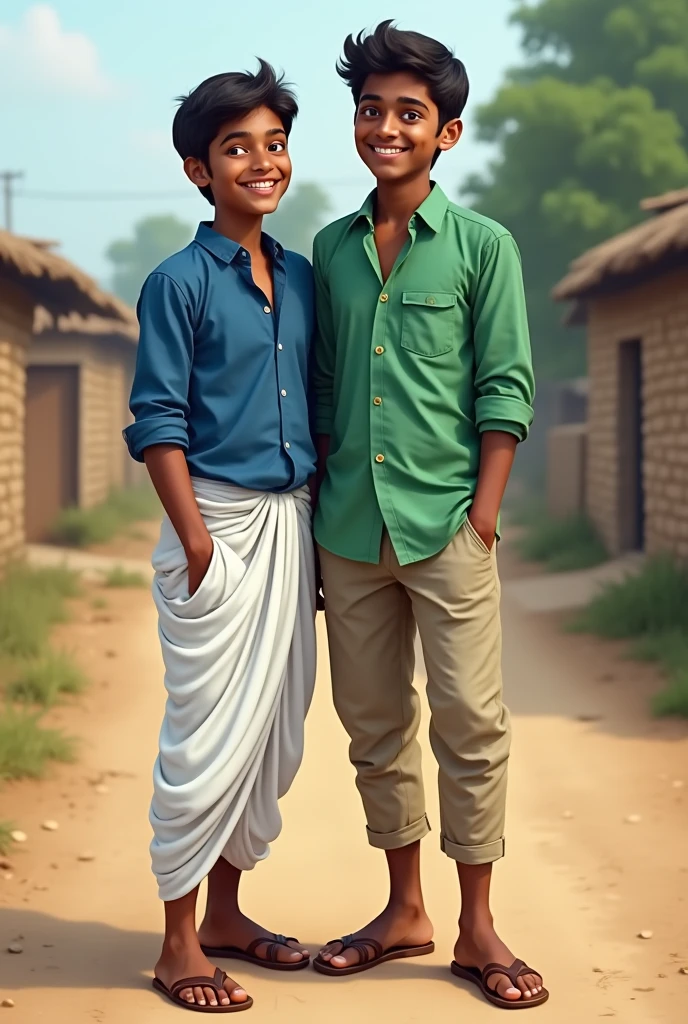 Show raju and chintu playing in the village