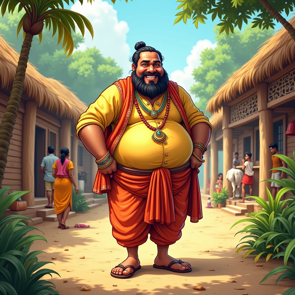 Kerala maveli with Kerala background big stomach full of gold ornaments dothi without beard with plam umbrella. Maveli on crazy movement without beard remove faceill hair