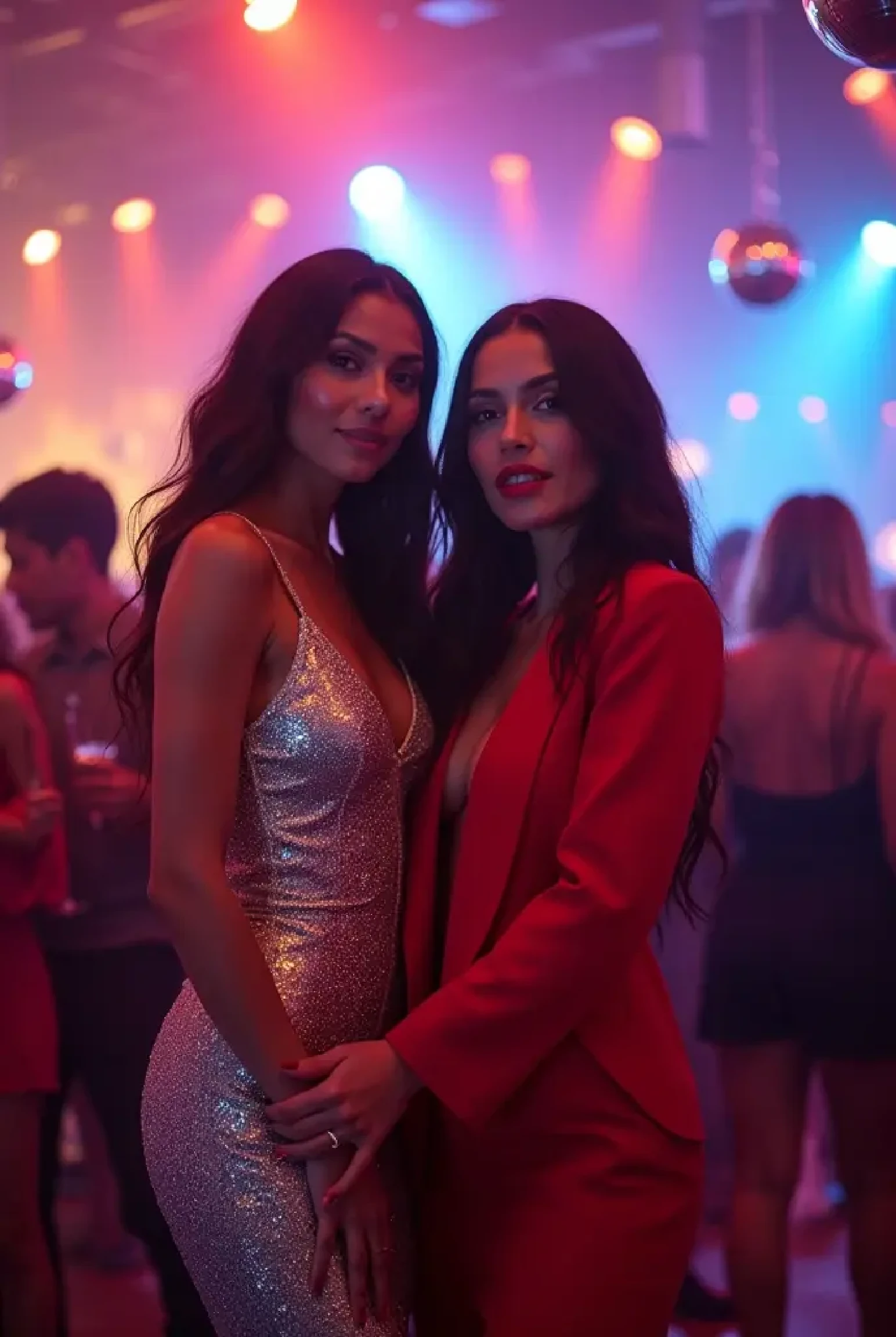 Nadia Ferreria and the singer Belinda together in a nightclub