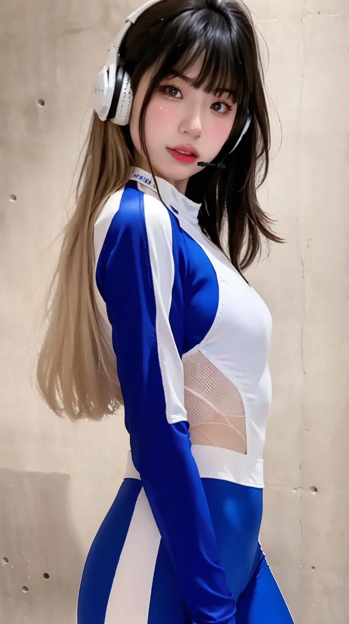 2 heads,Photo of a 50 year old woman with brown hair, captivating gaze, brown eyes, wrinkles on her face, black pantyhose,black high heel boots,she wears very sexy lingerie underwear、、reveals her big saggy breasts, light makeup and red lips. 32K