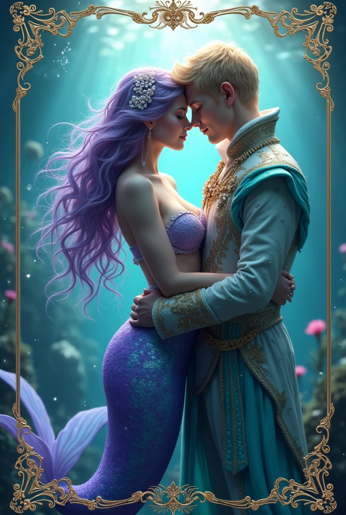 Ultra-realistic detailed face and eyes of beautiful King and Queen of the sea wearing masterpiece mermaid robes, both are sitting on the legendary chair of coral garden in the magnificent palace with impressive vivid colors, both have happy smiles looking at tropical fish, sharks, octopus and crabs, super sharp portrait face, super detailed, masterpiece, UHD, 18K
