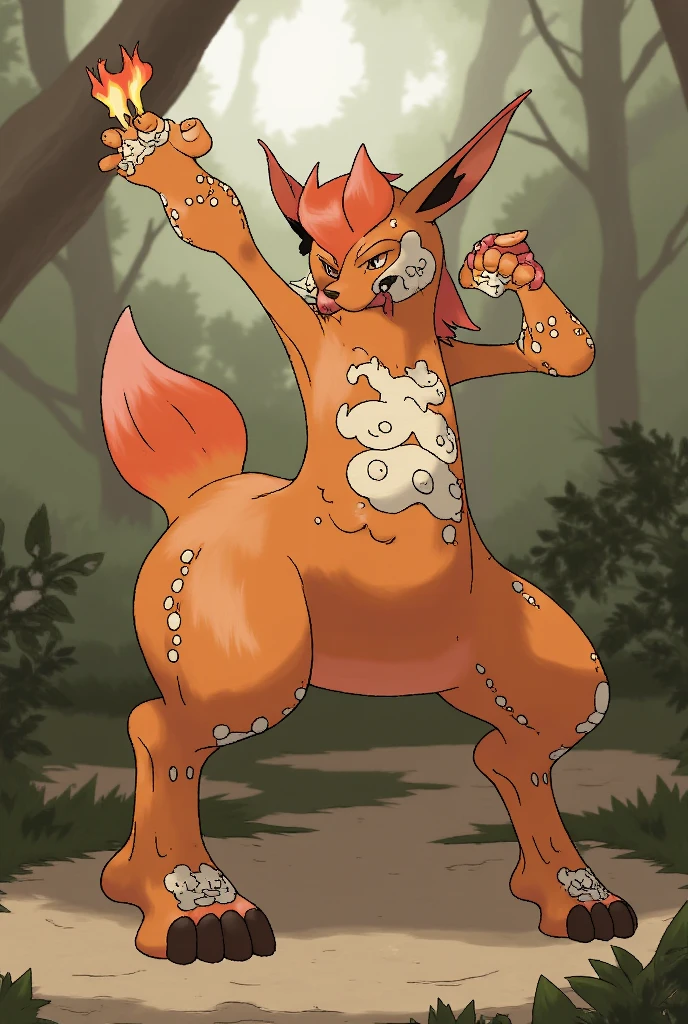 (feral flareon ), (male werewolf) score_9, score_8_up, dream prompt:score_9, beautiful, detailed cute face, blushing, shocked expression, reverse suspended congress, looking surprised, crying, forest, feet in view, foot shot, 3 toes, crying, cum, 3 toes, screaming, foot focus, huge feet, leaking vagina, gaping vagina, aftersex, ((closed eyes)), saliva, hyper feet, impregnation, arms behind back, spreading legs, scrunching toes, penis, after sex, hugging