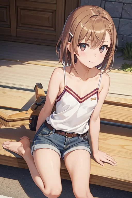 one girls,10yaers old,japanes,(((White Sports Bra))),portlate,,Wet with sweat,Natural smile,Clothes are wet,High quality, detail, Depth and finesse。Maintain finger shape、Official art。Natural light,((Realism: 1.2)), Official art,  glint, Highly detailed caste best quality:1.4),On the lawn,((run))