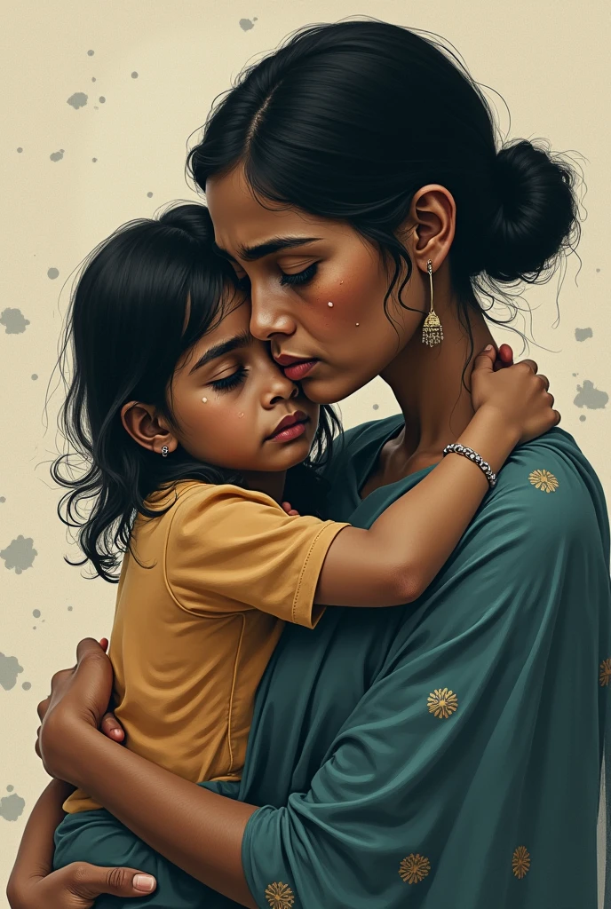 Indian boy crying with his mother 
