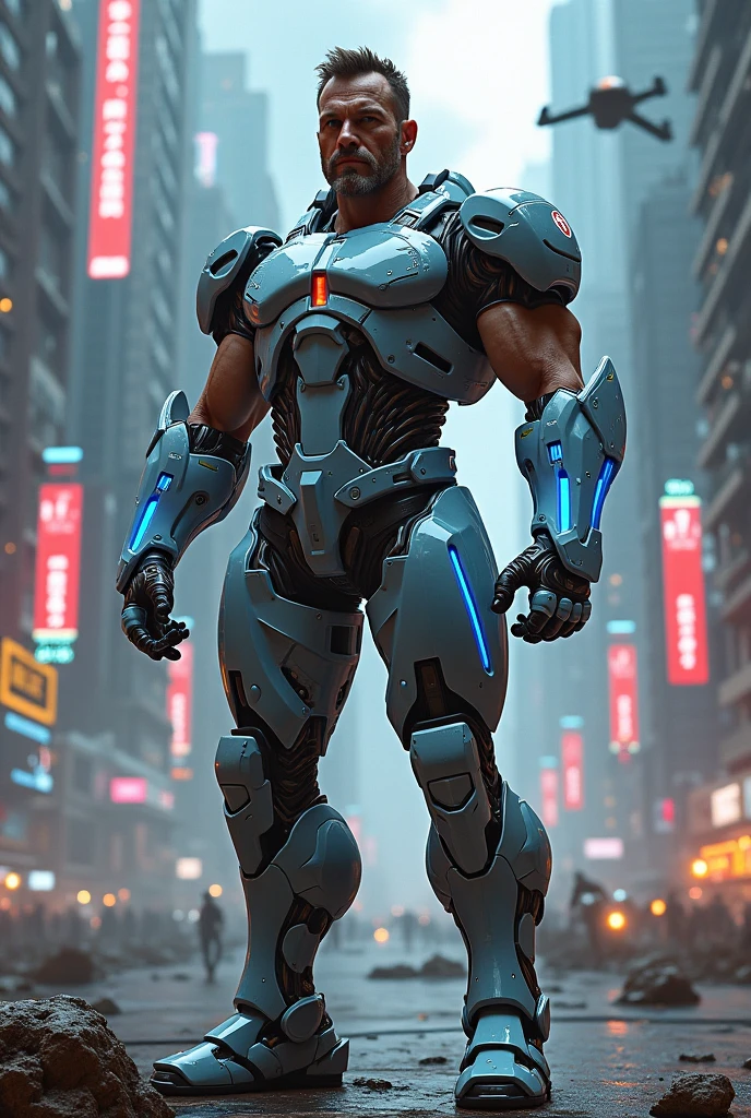 Arad strong muscular man in futuristic suit stands in front of a giant robot, A shirtless man wearing mecha network armor, Male mech, Cyberpunk anime macho mech, Mechanized male Valkyrie boy, cgsociety and fenghua zhong, Mechanized soldier boy, chengwei pan on artstation, by Russell Dongjun Lu, Perfect anime robot, wojtek fus