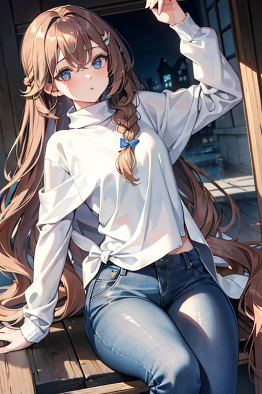 Solo, 1Girl, Princess, Jewelry, Long Flowy Blonde Hair, Small Side-Braid in Hair, Sea Blue Eyes, Angelic Appearance, Average Breasts, Wide Hips, Large Shapely Ass, Large Thick Thighs, Tight Black Leggings, (White, Woollen Sweater), Black High Heels, Standing in Medieval Town Square, Wide Open Area, Beautiful Orange Sky, Scenic Background, Happy Grin, Adoring Expression, ((From Above)), ((Looking Back)), ((Close Pov)), Fantasy World, Masterpiece, 4K Resolution