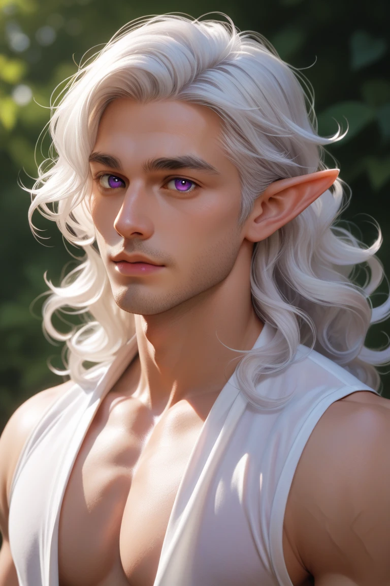 face of a beautiful 20 year old boy, long white hair, his hair is wet, his face is emerging from the sea, he is naked, without clothes, elf boy, sea elf, close-up on the face, coming out of the water.FACE