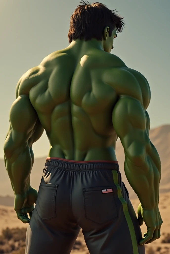 Hulk character looking at a huge desert with his back turned