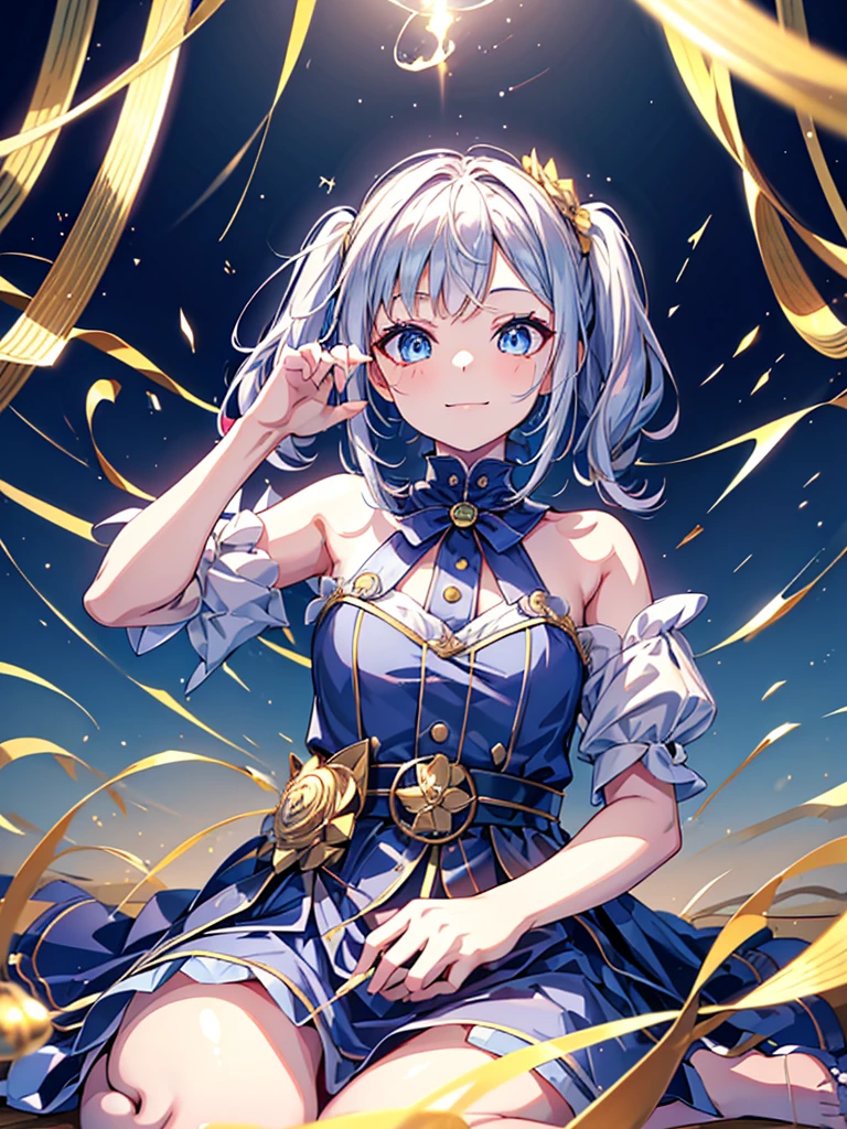 woman\( little , cute,Cute,Age 10,2 Pigtails,Curly Hair,  hair color cosmetic  , big eyes,Eye color cosmic , cute dress,[Cat ears:1.6],smile, Dynamic Poses\), break ,background\(internal, messy room sitting on an object, cute room,Lots of kittens\), break ,quality\(8k,極めて精細なCGユニットのwallpaper, ​masterpiece, high res,top-quality,top-quality real texture skin, surrealistic, increase resolution , RAW photo,最高のquality, very detailed,wallpaper, cinematic lighting, ray trace,Golden Ratio\),( kitten close-up:1.4),from below