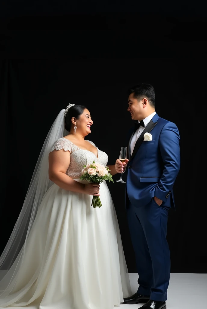 4K.masutepiece、top-quality、((Middle-aged obese bride and groom))、wedding hall、((smile1.6))、