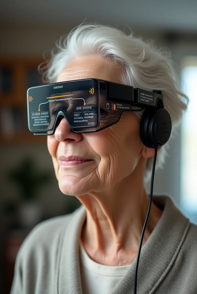 full body portrait, zoom out, show head to toe,   1woman, masterpiece, best quality, (photorealistic:1.4), full body, background, old woman, , a photo of a (old woman:1.3),, (white:1.2) hair,
 , wearing apple pro vision <lora:APPLEVR_LORA-000005:1>, Photorealistic, Hyperrealistic, Hyperdetailed, analog style, soft lighting, subsurface scattering, realistic, heavy shadow, masterpiece, best quality, ultra realistic, 8k, golden ratio, Intricate, High Detail, film photography, soft focus, detailed skin texture, (blush:0.5), (goosebumps:0.5), subsurface scattering