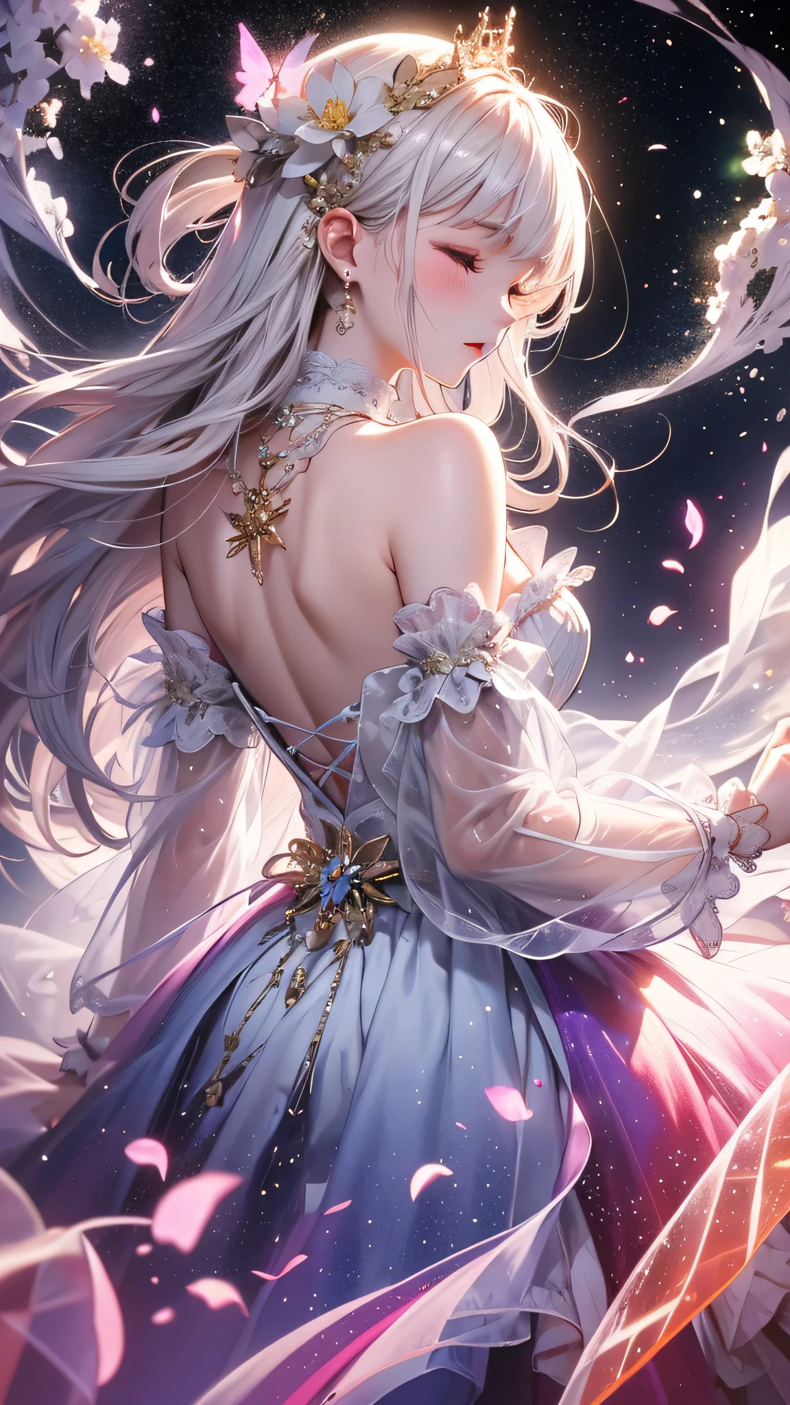 Highest AI quality,Highest image quality,By the best creators,夢のようなbeautiful少女が現れます,Low - Angle,Tilt Up,Big round eyes,alone,Realistic,lips,Tabletop,彼女はbeautifulファンタジーの少女です,Complexbeautiful色彩,Creates a fantastic atmosphere in your work,(Smooth, straight, extra long hair, beautiful,Flowing Hair:1.2),Adorable smile,Amazing fantasy costumes,Full length,Delicate silk,Fluffy feathers blend into the hem of the dress,Subtle details,(Princess Decoration,Baby Pink:1.2),Complex,Detailed,(Feathers in the sky:1.3),moving composition,Bokeh,Dutch Angle,Afterimage,Minimalism,A world beyond imagination,Different world,Movie-like scene,超beautifulファンタジーポートレート