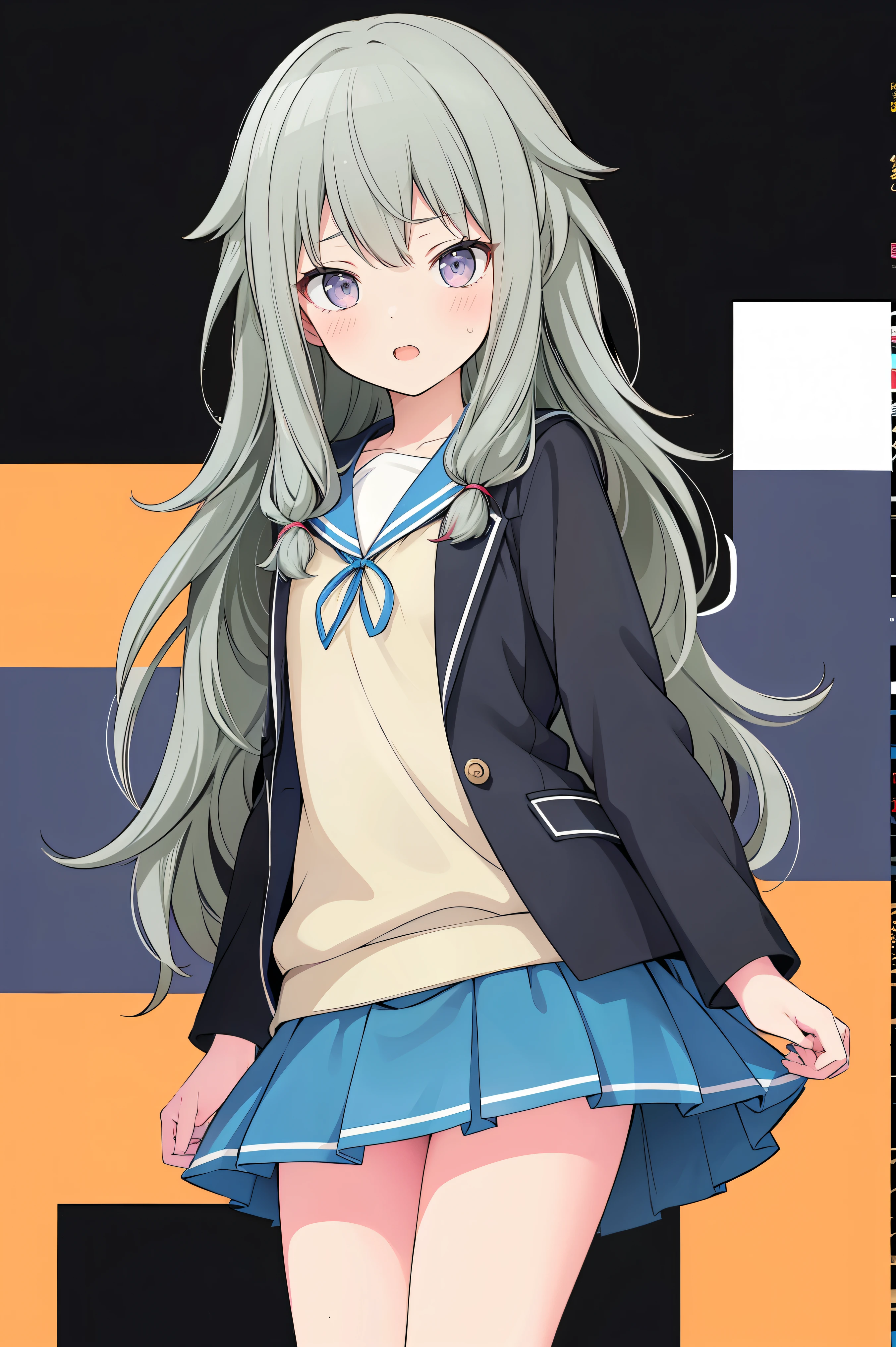 (8k, 最high quality)、Ultra-high resolution、Adorable、最high quality, beautiful,、school uniform、blazer、high quality、Shiny Hair、very fine and beautiful, bright eyes、Medium chest、nose blush、(Anatomically correct), medium chest on a white shirt, whole body, 超 high definition 、( top quality ), ( Masterpiece ), 1080P, high definition , 4K, 8k, Thighs,