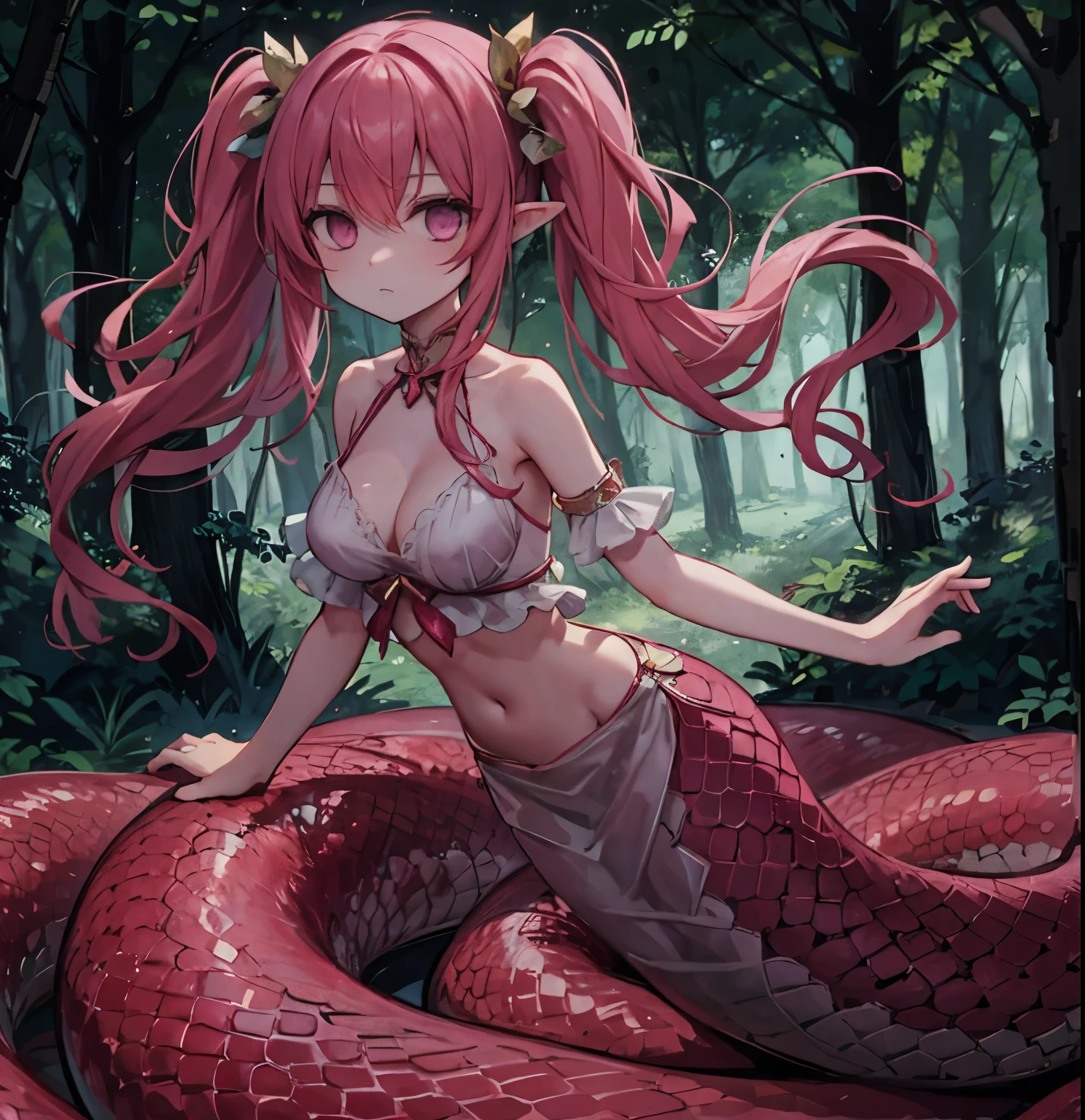 lamia,forest,darkness, are expressionless, pink
