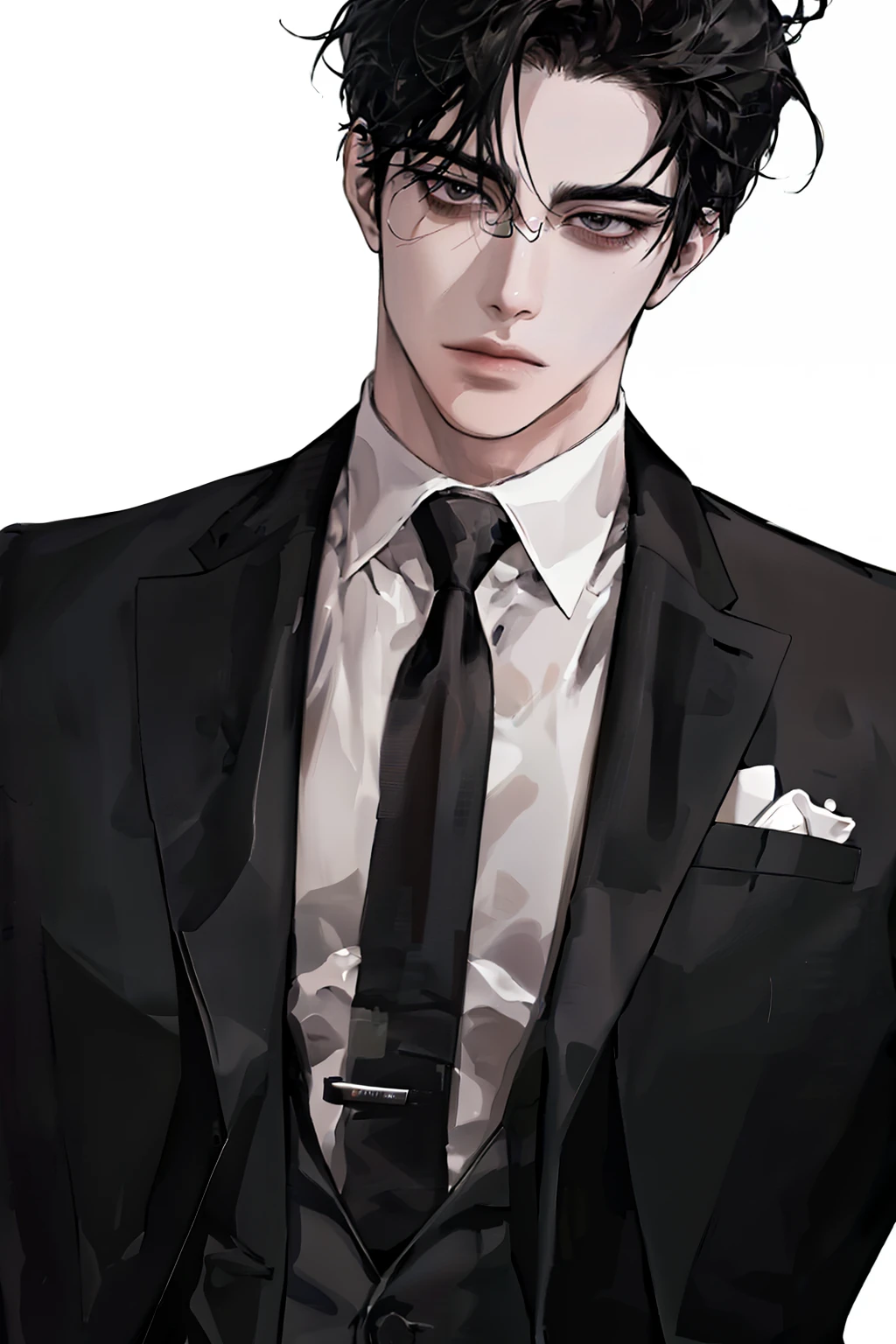 21 year old male ,  good-looking, mature,  black hair, black eyes, cool,  is very tall,  casual wear, (Using glasses ), the rich,  perfect face to have sex,  detailed face, Aesthetic, Athletic body ,  sexy,  suit, tie,  white background, Expressionless, holding coffee