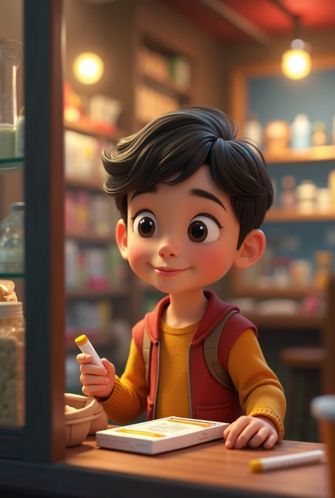 Leo's Imaginative Transformation: Leo removes the magical hat and returns to being a regular boy, smiling as he places the hat on a shelf. The background shows a cozy room with toys and books, indicating his return to everyday life.