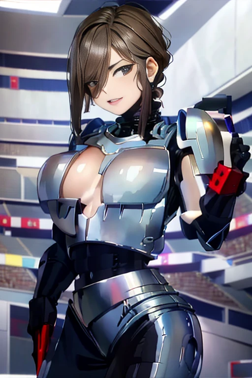 ( top quality ), (Overall view) Cool and charming  な顔をした胡蓋 ,RoboCop Armor  ,  RoboCop helmet  , beautiful sexy young woman doing fellatio {x} , 18 years old,  Toned Muscles , Cool and charming  , Sharp Eye, Big Breasts