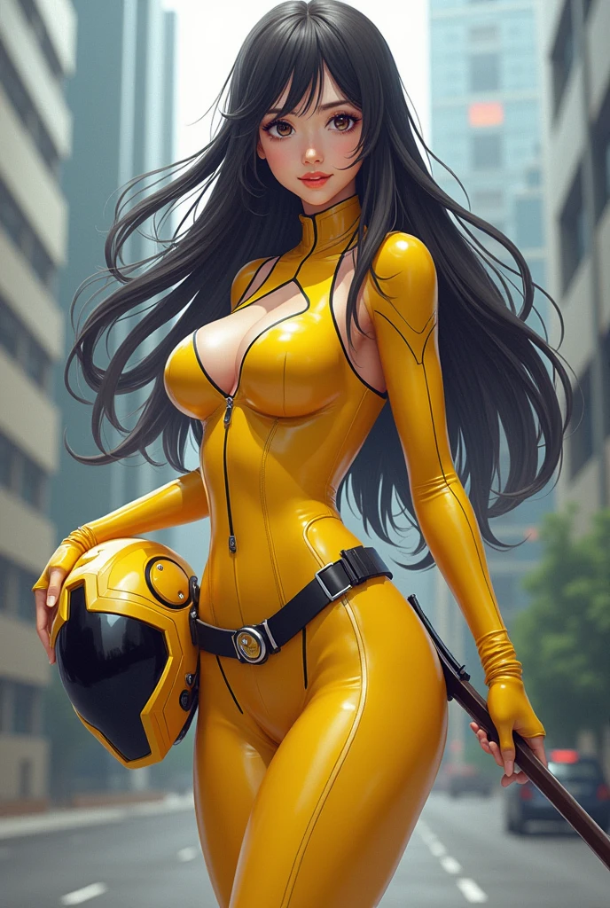 masterpiece, (masterpiece, top quality, best quality),1girl, solo, bodysuit, breasts, long hair, white background, smile, simple background, medium breasts, helmet, looking at viewer, skin tight, sitting, lips, blue bodysuit, motorcycle, black gloves, gloves