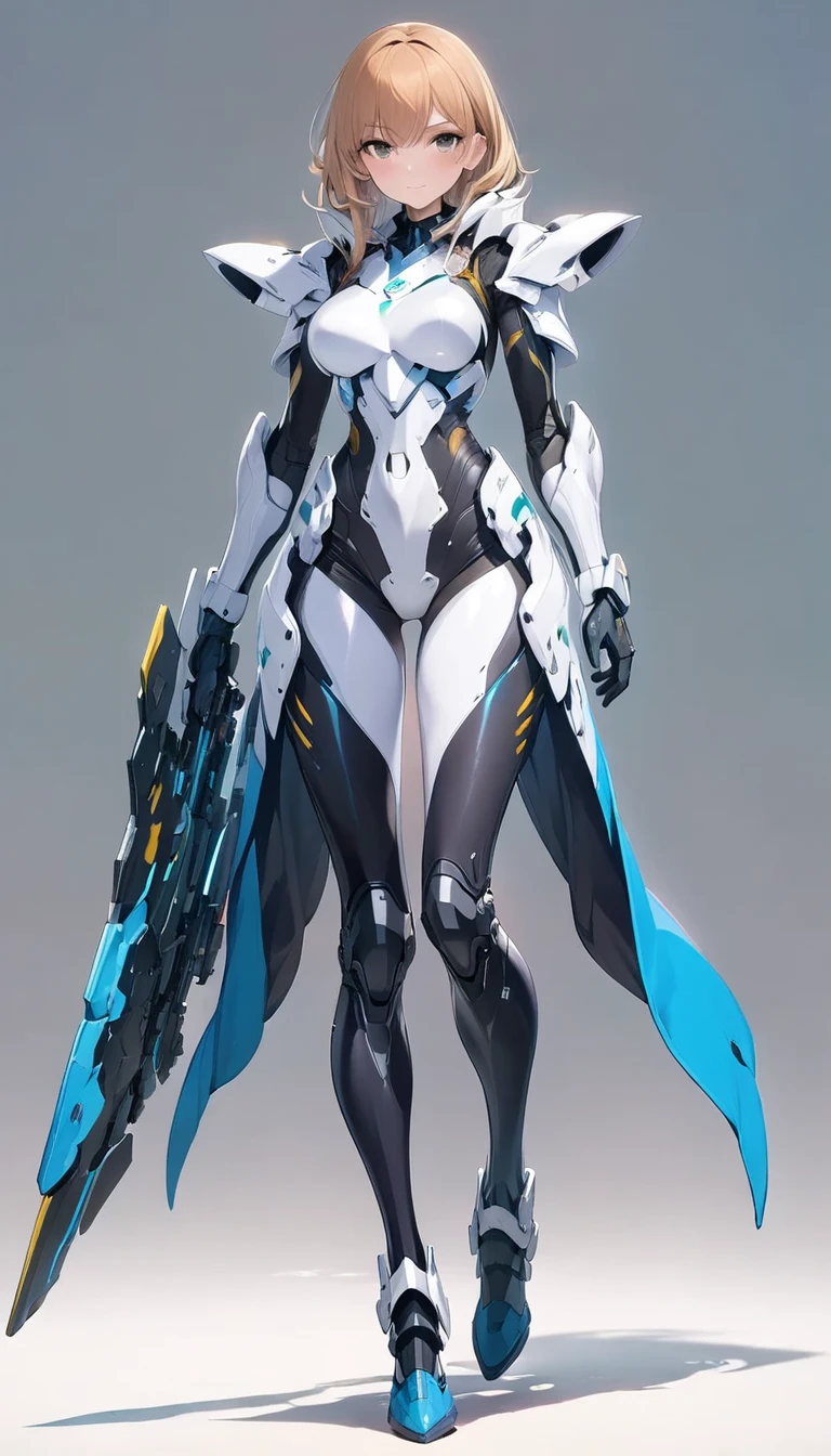((full body image, standing, feet on the ground)), (((Luana/Woman)) ({with large breasts, black with white parts/kamen Rider/Ultraman/futuristic/transparent cemi costume, with blue jewelry on the breastplate of the suit,/extremely tight on the body}). In a futuristic city with heavy rain charged clouds in the night sky. Luana has (({short green hair with clips, blue eyes})), ({her hair and her clothes are extremely soaked}), exhibitionist landing, is (staring at the viewer, smiling). {red cheek, front}, anime, anime style, mortal kombat, 16k, UHD, best quality, high quality, award winning, anatomically correct, masterpiece