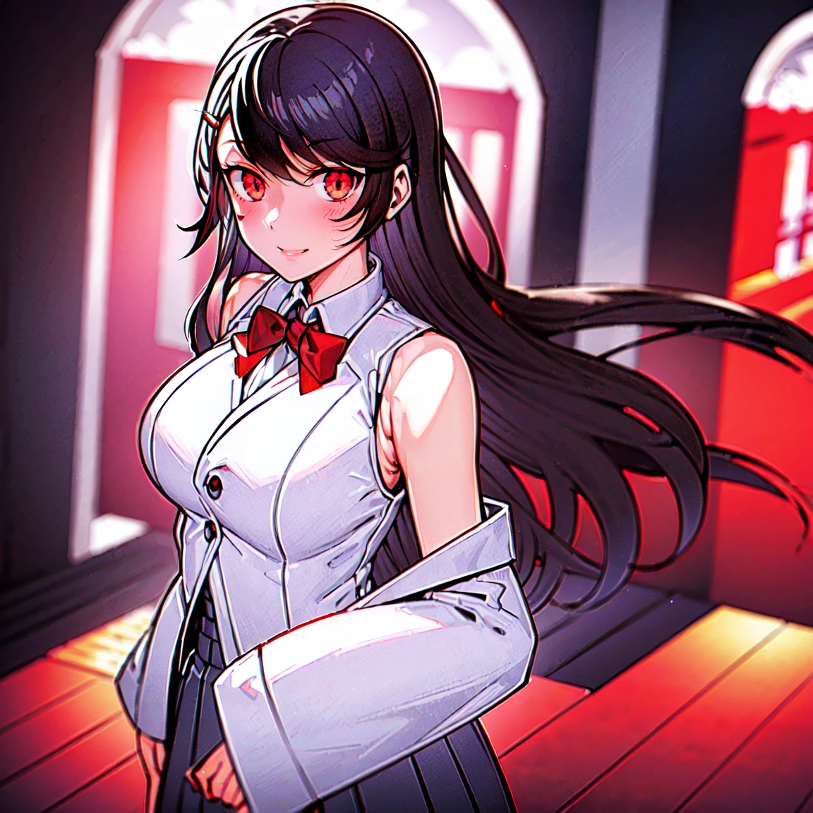 (masterpiece、top-quality、hight resolution、Unity 8k Wallpaper、extremely details CG:1)、In a dimly lit nightclub, a provocative woman stands at the center of attention. She is wearing a long coat, ((which she has dramatically opened wide to reveal a scandalous outfit or just lingerie underneath.)) The woman is facing forward, looking directly at the viewer with a bold, teasing expression on her face. Her pose is confident and daring, exuding an aura of seduction. The background features typical nightclub elements such as neon lights, a bar, and silhouettes of other patrons. The overall mood is one of boldness, allure, and provocation. nsfw, ((evil grin))