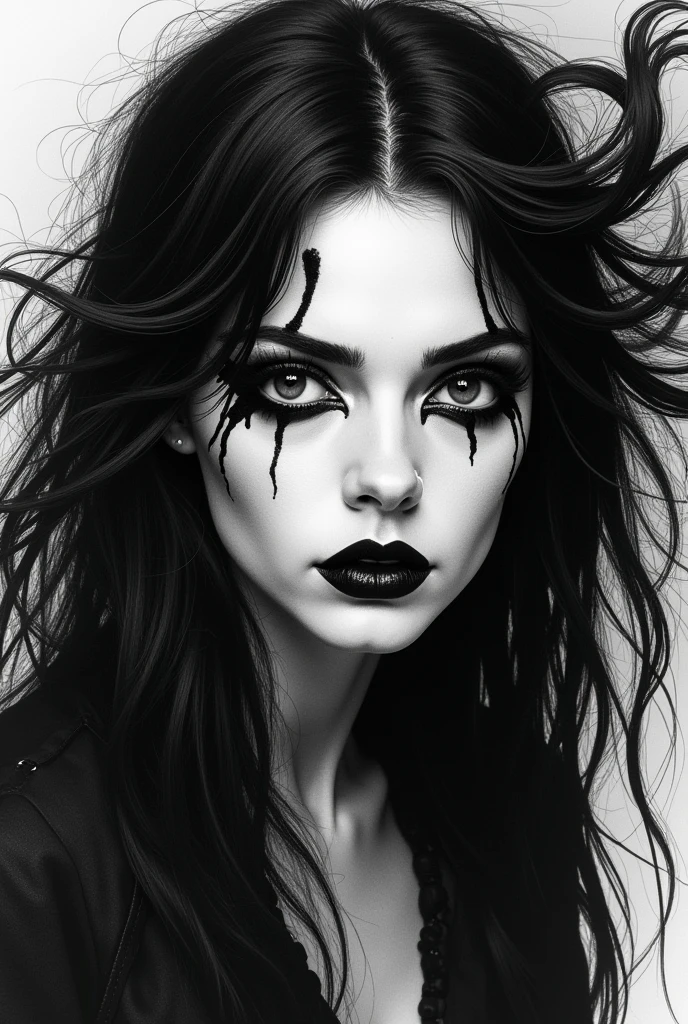 one , with hair falling to the shoulder and slanted eyes with Brazilian eyeliner