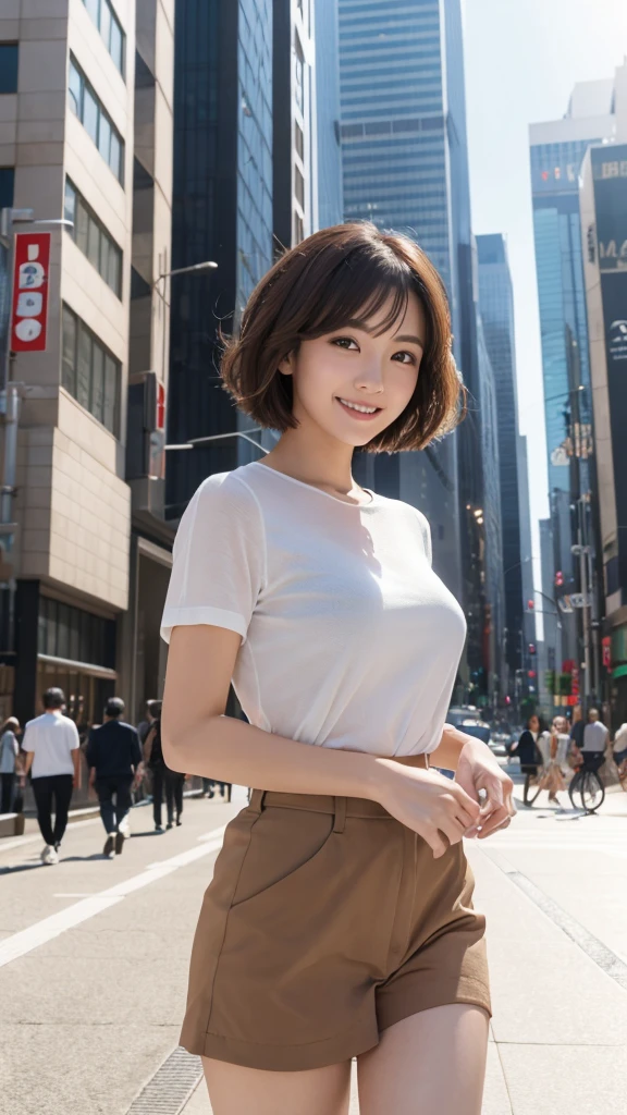 (masterpiece, best quality:1.1), (8k, raw photo, photo realistic:1.2, (shiny skin), detailed skin, medium breast, BREAK, medium bob hair:1.3, detailed face, detailed eyes, BREAK, real world, intricate details, smil, BREAK, 1girl, very sexy pose, (very sexy clothes:1.4, short sleeve:1.3), BREAK, (night city:1.3, summer)
