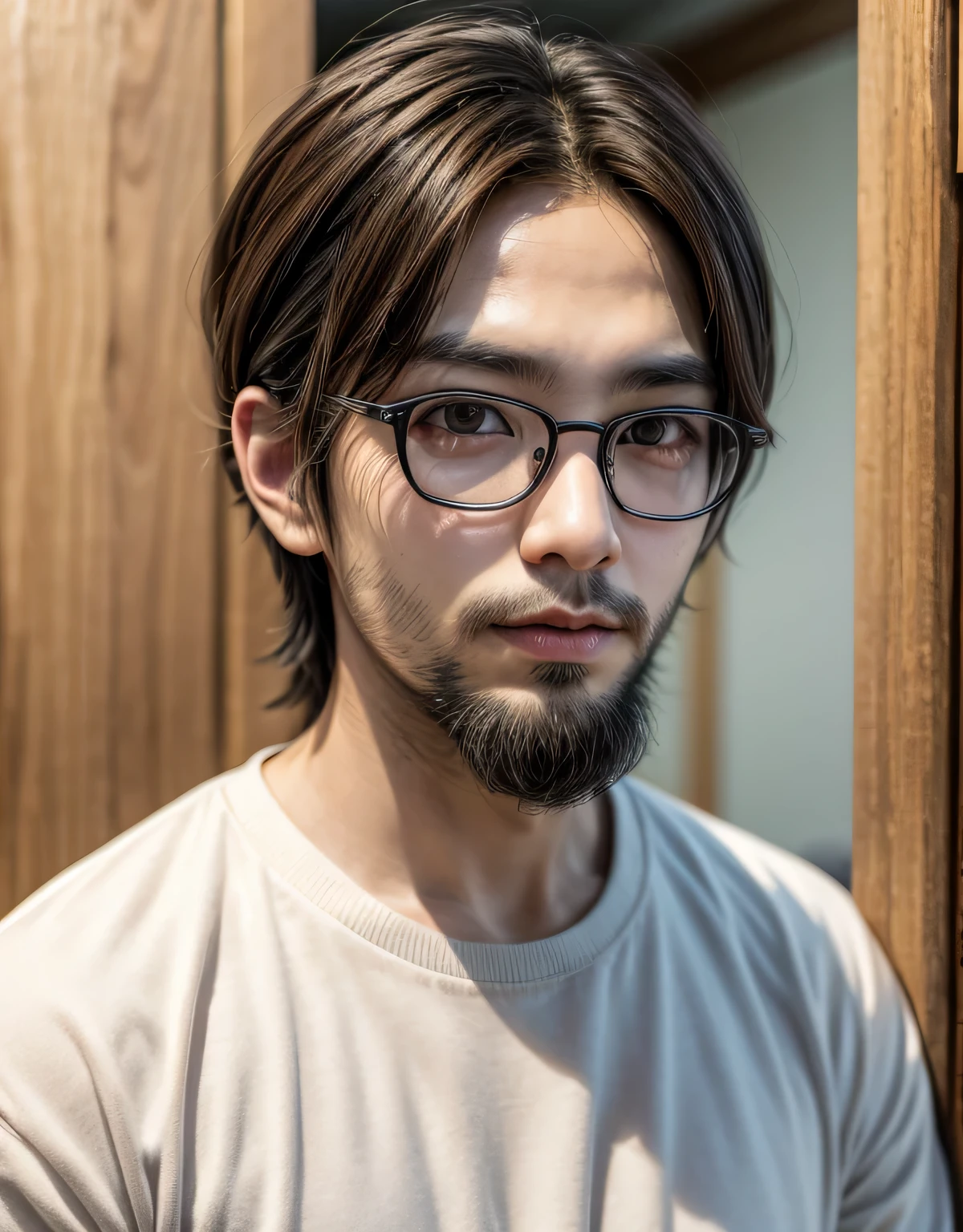 beard,glasses,brown hair,34 years-old,(japanese boy),(brown eyes)