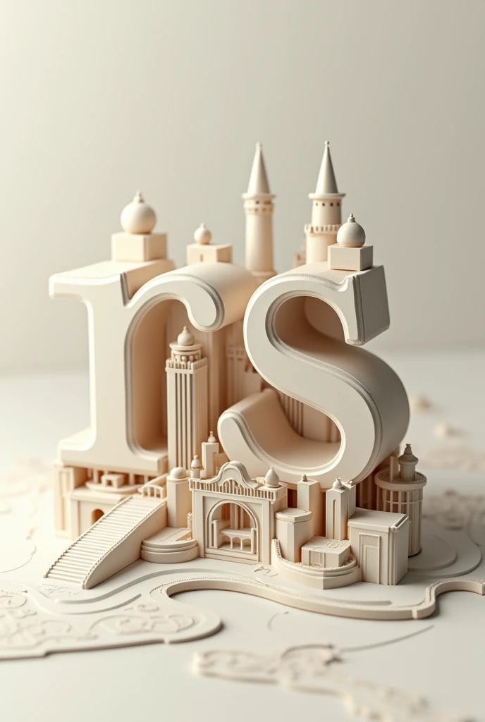 RS letters in an architectural model design, write the name: Rayan Al Saghir and write below: Architecture Engineer, with classic colors and fonts