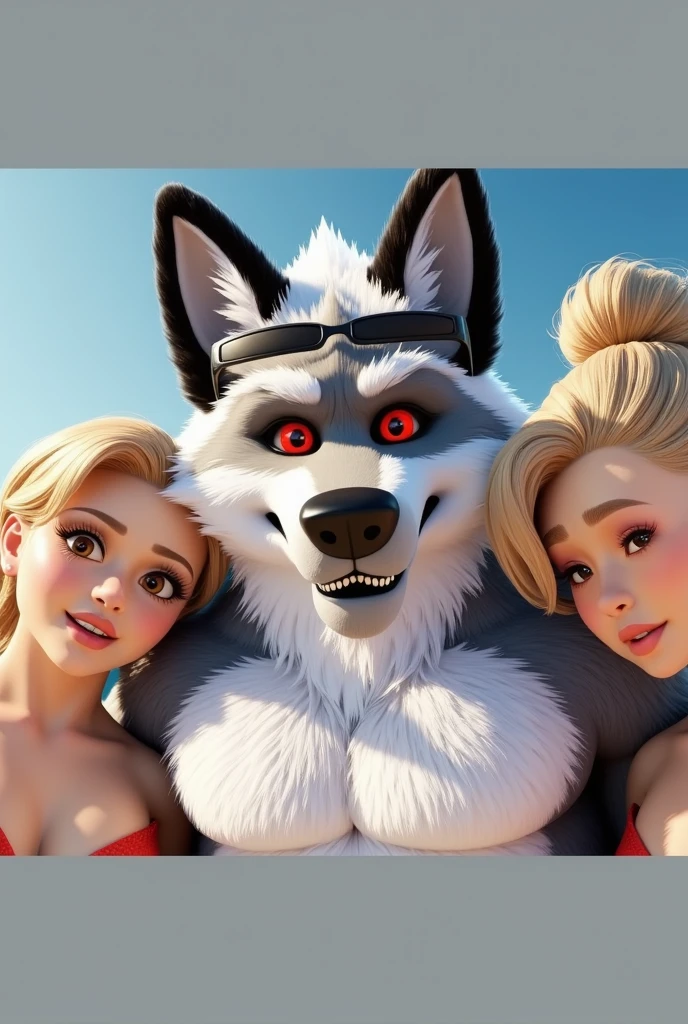 high quality, masterpiece,digital media \(artwork\), detailed fur, detailed face,
BREAK, fursuit wolf, male bodybuilder, anthro, adult, red eyes, white fur, Alpha, Hetero, Sunglasses, On the beach, With two women. 1boy, 2girls, Real life, Looking at the viewer, Red underwear, cinematic lighting, cinematic angle, soft light, color detail, backlighting, Depth of field, long exposure, light steps, intricate colors, vibrant colors, 3D rendering" CyberRealistic, Photorealistic, hyperrealistic,