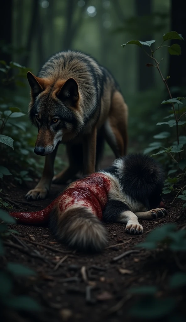 A wolf eating a deer More realistic