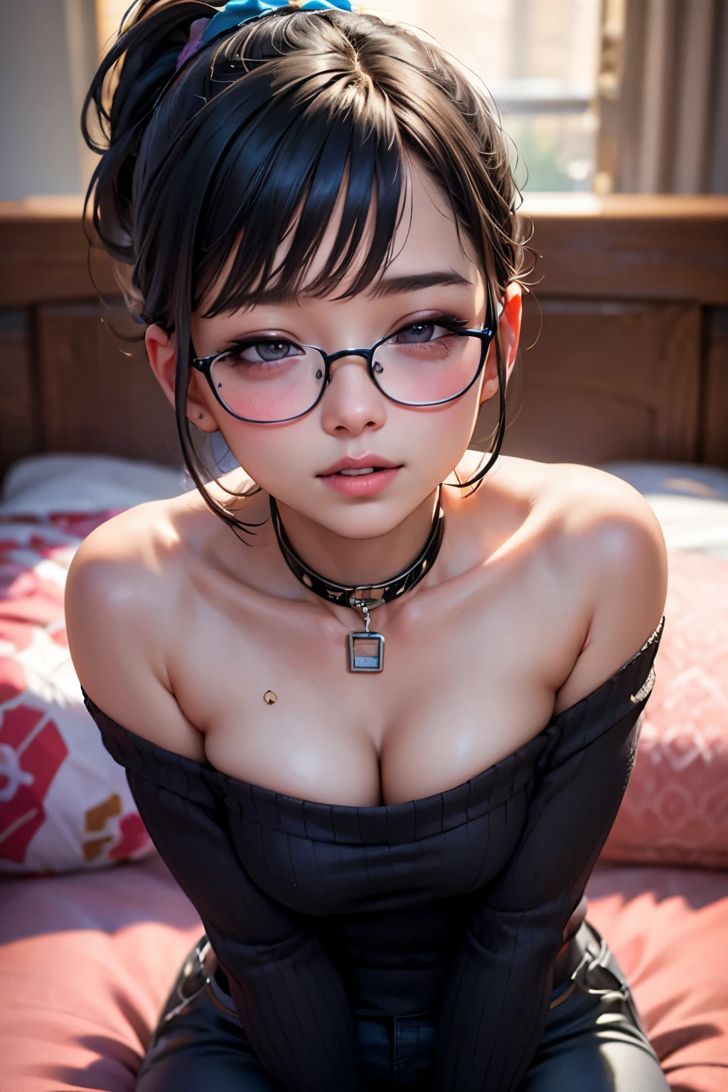 Highest quality, RAW Photos, Realistic, face, Incredibly beautiful girl, cute, length Hair,ponytail，Glasses，Written boundary depth, High resolution, Super detailed, detailed, Very detaileded, extremely detaileded eye and face, Sharp pupils, Realistic students, Sharp focus, Cinema Lighting, Japanese, Short Woman,  Physical build, Arms are short, length, Narrow eye, Fleeting atmosphere, 10 , Brown Bob Hair, ((thin lips)), White swimsuit, masterpiece, Highest quality, Detailed skin, Detailed face, fine grain, 8K, Excellent anatomy, Full body portrait，flat breasts, small breasts, small,( small bust: 1.2), small bust, (slim, small, flat, small), thin, Delicate and sexy collarbone, One Girl, (beautiful girl, Delicate girl:1.3), (10 years old:1.3),
(((masterpiece,Highest quality,in 8K,Very detailed,High resolution,Anime Style))),
One girl,(Maid),making eye contact,(kneeling down at viewer'Foot and looking up at viewer:1.5),foot_Far apart,(Crouching in front of the viewer:1.1),from top to feet:1.3,Squat with your audience;Foot,((Open your mouth, squint_eye:1.2)),full-face_blushed,Sweaty_odor,(sodden face and sodden chest),full-face_blush,face_concentrated,leather_dog_Collar with chain:1.2,((Chained_bondage)),(Immerse up to the skin),latex_Bloomers:1.2,グrace,Plea,swing_chest,
(grotesque_Marine blue_latex clothing:1.12),race,(drunkenness),completely beautiful Japanese face,double eyelid, Double eyelashes,Lip detailed,carefully render the textures of skin and hair,perfection_teeth:1.3,short_Bob_hair,
,clean_white_floor,Glasses,