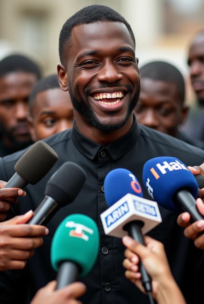 Create a political man, candidate for city council, an elegant middle-aged black man,wears a navy blue tie and a white shirt, is talking amicably with religious leaders of diverse faiths and also with some workers, the scene is a housing construction in Brazil.
