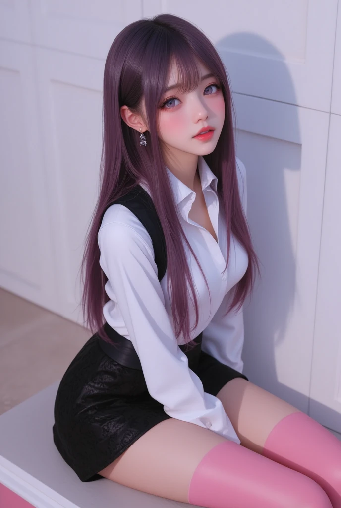 (Highest quality:1.4), High resolution, masterpiece,, One girl,, Black Hair, Purple eyes, (Kemomimi), Medium chest, Naked thin thighs,, hair ornaments, (Nurse's clothes), blush,, lanthanum, shrine,, Detailed face,