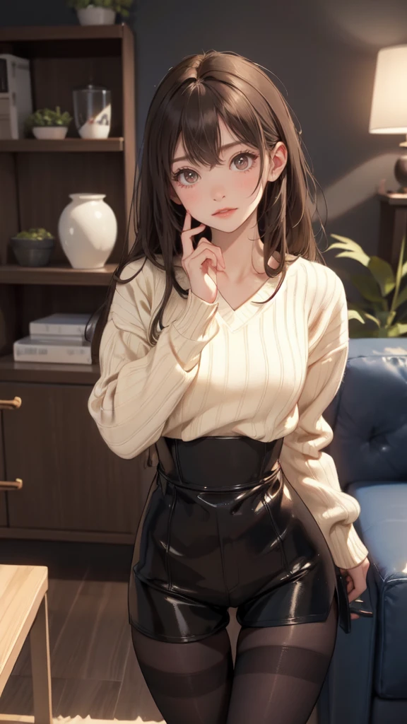 (random porn pose),(Highest image quality,(8k),ultra-realistic,best quality, high quality, high definition, high quality texture,high detail,beautiful detailed,fine detailed,extremely detailed cg,detailed texture,a realistic representation of the face,masterpiece,Sense of presence),sweater,tight mini skirt,stockings,Engineer boot