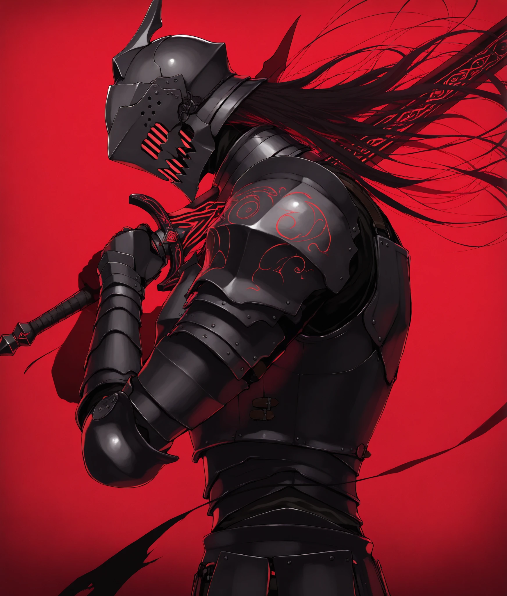 1girl, albedo, black armor, long hair, black hair, horn in head, realistic, ultra detail, 70mm lens.