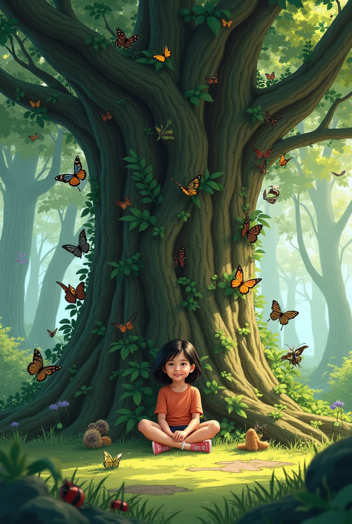 (nmasterpiece，Sunny day，Extremely high definition，Ultra-detailded):(An 11-year-old boy dressed in a colorful Chinese costume:1.3)，The painting style is hand-drawn and minimalist，Sit under an underwater peach blossom tree and read，Underwater orange water:1.15)