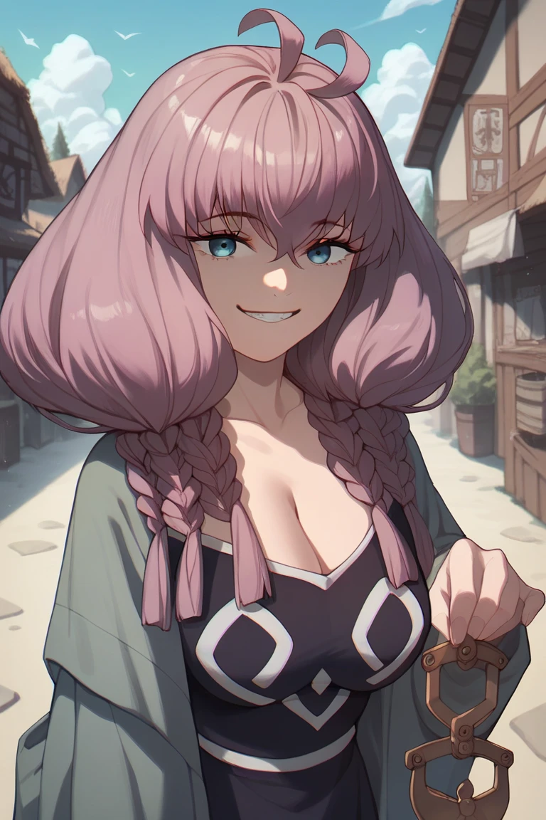   1 girl, Alone, Chest, Large Chest, aura　guillotine, Big Breasts,smile,  viewers, anime style,Around town