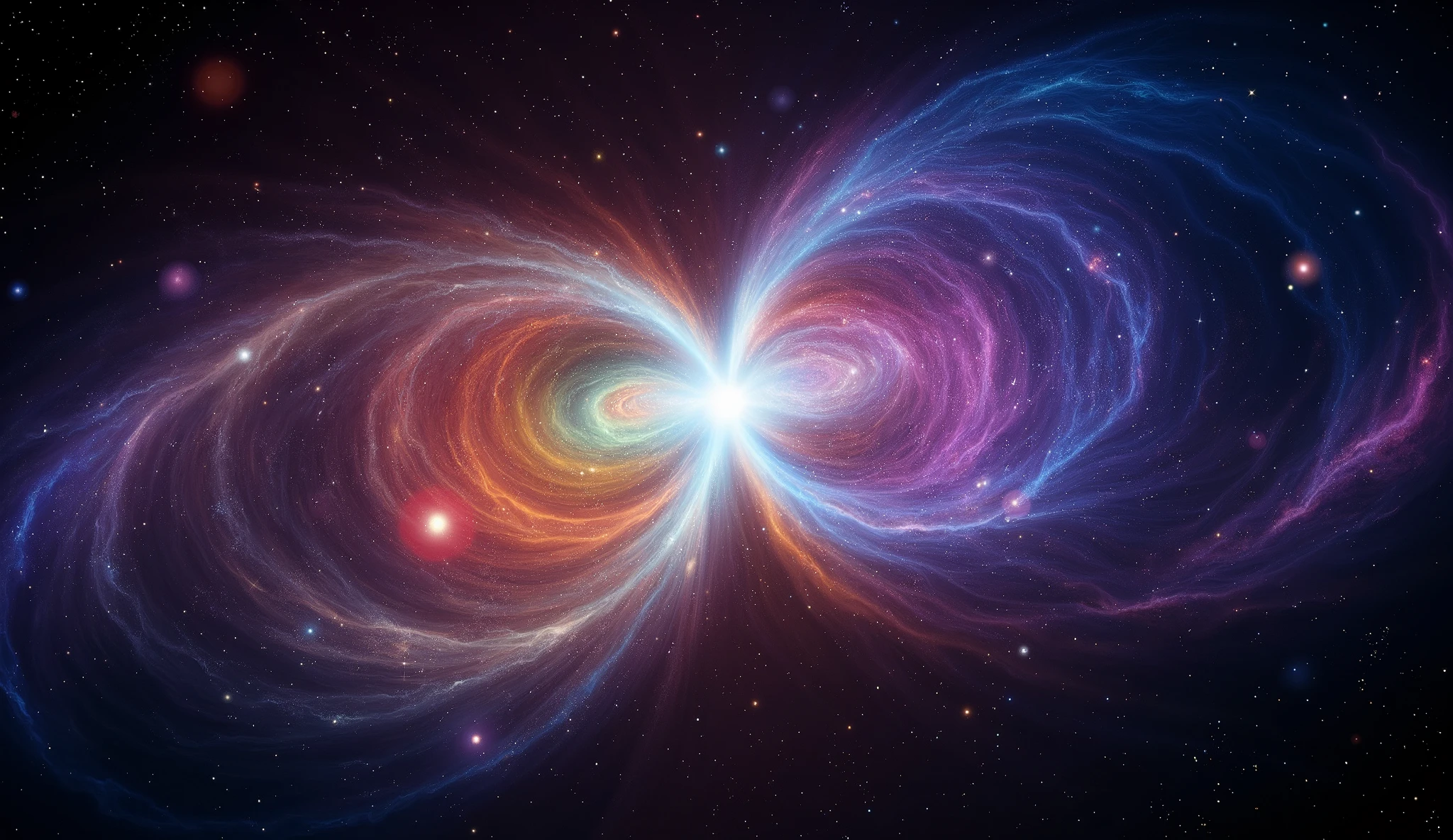 Triple overlapping ring-shaped nebula,The blue Milky Way,Nebula Fog, Digital Art by ,Gold Sparkle,Very beautiful digital art, 4K high resolution digital art , Magical energy swirling softly ,Magic Whirlwind,Dreamlike art, complex and glamorous anime CGI style 、 super high image quality, Ultra Fine, High Quality ,Spectacular views,Night Sky,8K quality, outer space ,Stars that fill the whole sky 々,View the galaxy from the front ,( Two galaxies cross to form an X shape ), swirling nebulae and supermassive galaxies , spiral galaxies with many turns , Vast Dark Universe , colorful gaseous nebulae,Infinite stars々, Quasars Shining in the Distance , Nebula shining in purple, blue, red, gold, green, silver, and pink,plasma, an uncountable number of huge stars.遠くに別の銀河 visible ,Massive stars in a spectacular galaxy々 visible ,A galaxy with 100 billion stars ,(Two galaxies intersect ), cobalt blue and ultramarine,