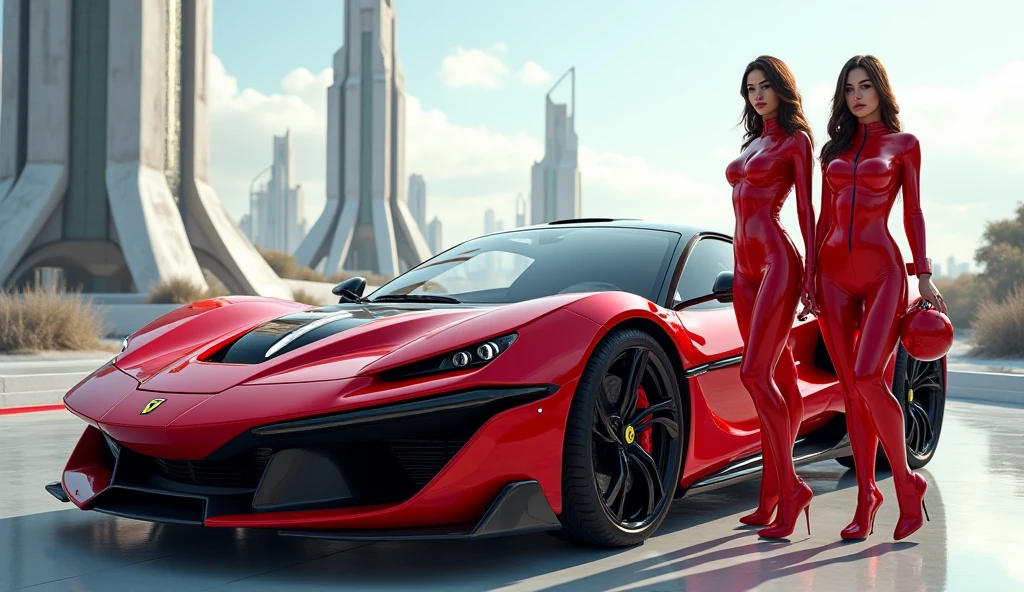 a beautiful girl in a tight dress posing next to a superdeportive car, hyper realistic, 8k, cinematic lighting, detailed facial features, photorealistic, volumetric lighting, dramatic shadows, highly detailed, intricate details, stunning, exquisite, flawless skin, elegant pose, impeccable fashion, glossy car paint, smooth metallic reflections, depth of field, cinematic framing
