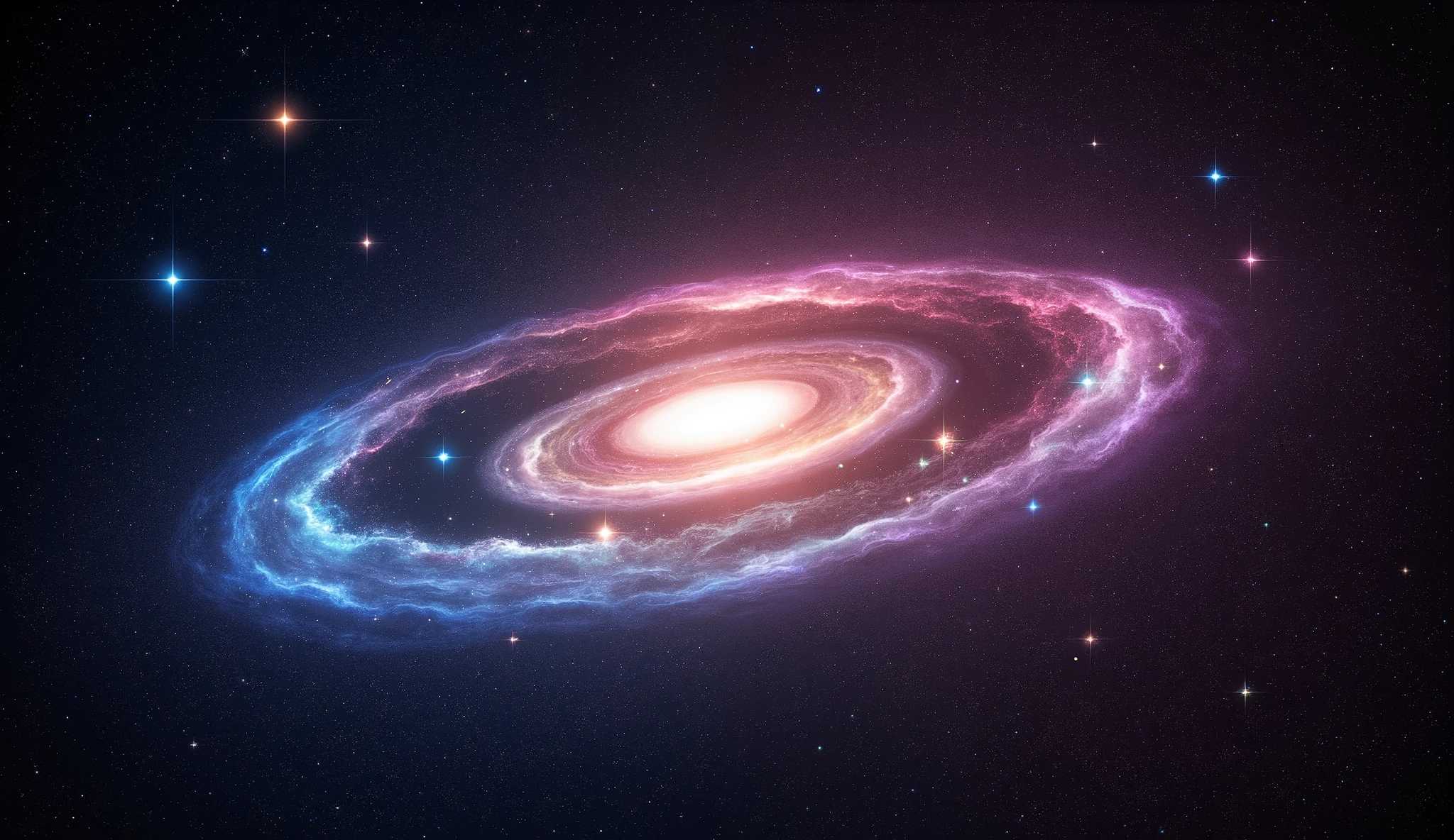 Triple overlapping ring-shaped nebula,The blue Milky Way,Nebula Fog, Digital Art by ,Gold Sparkle,Very beautiful digital art, 4K high resolution digital art , Magical energy swirling softly ,Magic Whirlwind,Dreamlike art, complex and glamorous anime CGI style 、 super high image quality, Ultra Fine, High Quality ,Spectacular views,Night Sky,8K quality, outer space ,Stars that fill the whole sky 々,View the galaxy from the front ,( Two galaxies cross to form an X shape ), swirling nebulae and supermassive galaxies , spiral galaxies with many turns , Vast Dark Universe , colorful gaseous nebulae,Infinite stars々, Quasars Shining in the Distance , Nebula shining in purple, blue, red, gold, green, silver, and pink,plasma, an uncountable number of huge stars.遠くに別の銀河 visible ,Massive stars in a spectacular galaxy々 visible ,A galaxy with 100 billion stars ,(Two galaxies intersect ), cobalt blue and ultramarine,