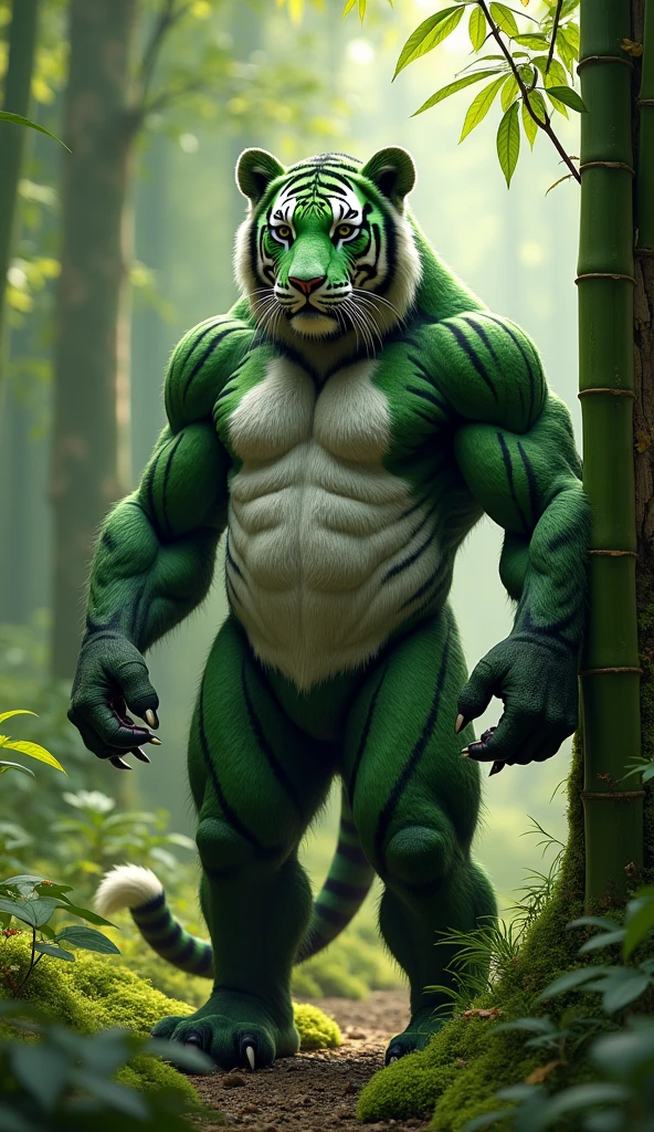 Playful jaguar medicine class mascot with strong biceps and dark green with black