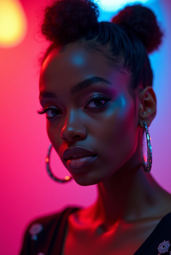 african woman, young, naked, short curly hair, septum piercing, dimples, thick collar around neck, naughty expression, purple latex bodysuit, red neon lights, giving blowjob, sucking dick, cum in mouth, cum leaking out of mouth, close-up, UHD, retina, masterpiece, accurate, anatomically correct, textured skin, super detail, high details, high quality, award winning, best quality, highres