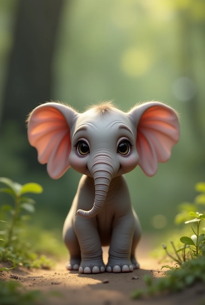 

"A cute, cute white elephant with big, expressive eyes, looking scared in a dense jungle. The elephant is trembling with its trunk slightly curled up and its ears drooping down. The jungle around is lush with thick green foliage, tall trees, and shadows that add to the mysterious and slightly ominous atmosphere. The white elephant's innocent and vulnerable appearance contrasts with the dark, dense surroundings, making it look even more frightened. The scene captures the feeling of being lost and scared in an unfamiliar environment." Dara hua 