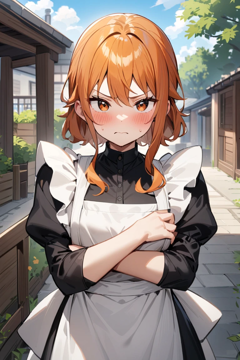 mastute piece,Best Quality,insanely detailed,8k cg,nsfw,
(shoot upper body:1.3),
(1girls:1.3),standing,looking at viewr,body in front,(arms behind back:1.4),(kimono maid:1.3,メイドカチューシャ),(bare breasts),break,
blush,shy,(ecstasy face),(trembling:1.2),break,(light orange hair:1.3),
break,
perfect breasts,perfect teats,(open mouth:0.9),(large breasts:1.2),
(bedroom),