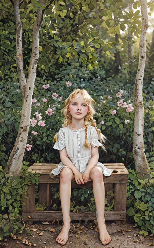 irish albino girl in rocking chair in southern porch with fireflies dust and porch lights summerevening humid dramatic lighting with light and shadows patterns on skin style of sally mann in color nostalgia
