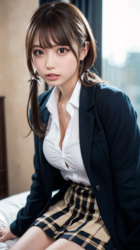 (dasha taran),Big eyes,small face,schooluniform,bangs,huge breasts,thick body