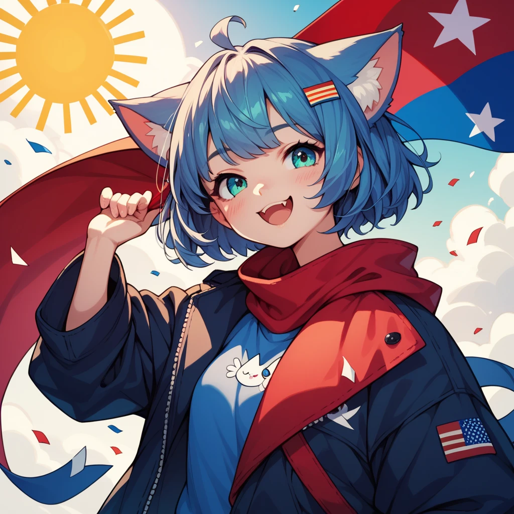  cute cat, The background is the rising sun flag, Japanese flag