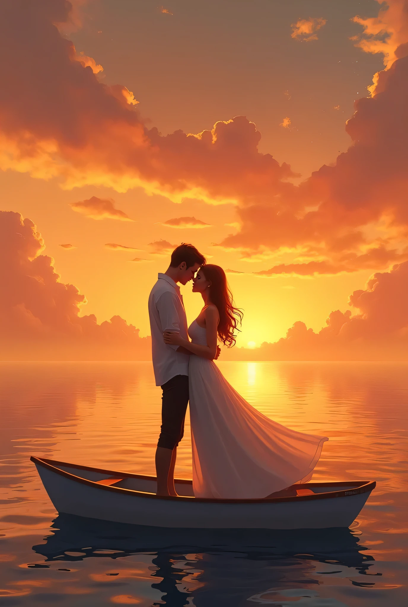 Hurt and broken heart, symbolizing the sun, two people holding hands, addressing him, in a big metal boat