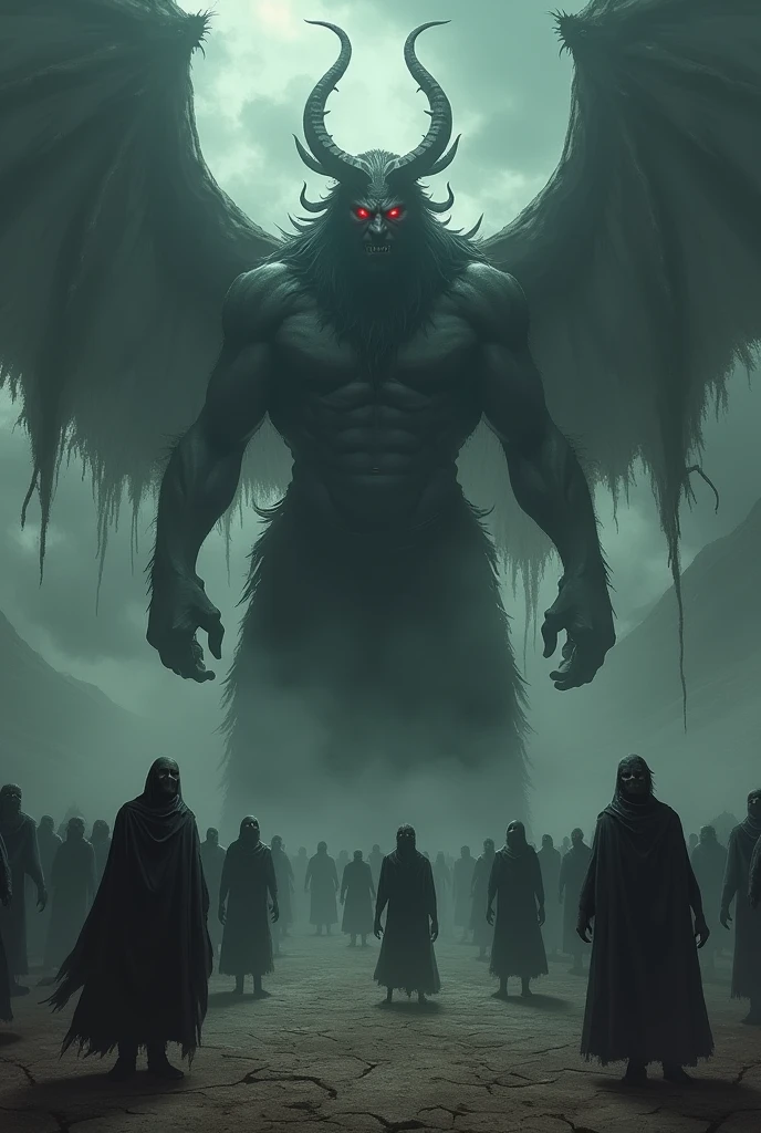 （dark fantasy),(Devil God　 Asmodeus ),(People who are afraid々),