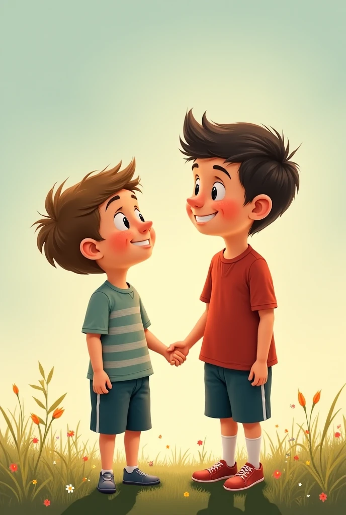 Healthy friend talk a thin friend boy Cartoon photo